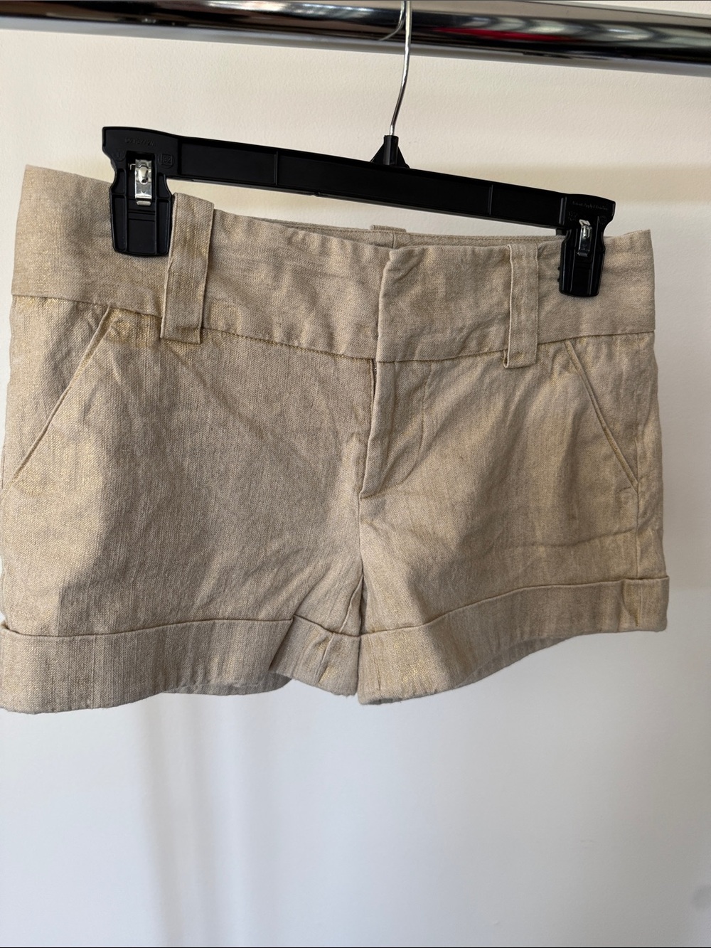 Alice + Olivia Beige gold Linen-Blend Bermuda Shorts